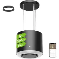 CIARRA VM4838B - Kookeiland Afzuigkap Eilandkap A+ 565 m³/u- App & Touch Bediening, 4 Standen incl. BOOST Recirculatie & Luchtafvoer Koolstoffilters meegeleverd Zwart
