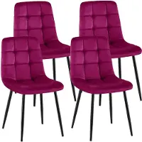 CLP Antibes Set van 4 Eetkamerstoelen - Zonder armleuning - Metaal frame - Velvet - Fluweel/purper