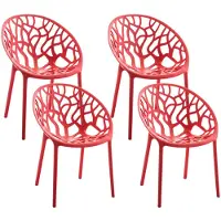 CLP Hope 4er Set stapelbare Tuinstoelen - Weerbestendig & UV-bestendig - Kunststof Stoelen met Armleuningen - Modern Design - rood