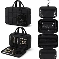 BOTC Toilettas met sieradenorganizer - Hangende reistas voor toiletartikelen - Puffy Makeup Cosmetische tasorganizer - Zwart - M