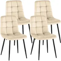 CLP Antibes Set van 4 Eetkamerstoelen - Zonder armleuning - Metaal frame - Velvet - Fluweel/cremewit