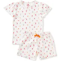 Little label shortama met all over print van katoen ecru/blauw/rood Meisjes Stretchkatoen Ronde hals - maat 122