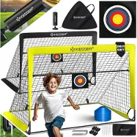 Kesser Voetbaldoel voor kinderen, pop-up set van 2, opvouwbaar, met glasvezelstangen en hoogwaardige doelnetten voor binnen, buiten en tuin, met transporttas, 6 x hoedjes, balpomp, schietschijf