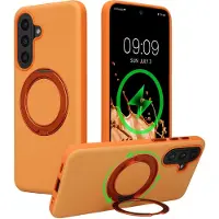 Kwmobile Hoesje met 360° ringstandaard voor Samsung Galaxy A57 5G - Hardcase met draaibare kickstand - Compatibel met MagSafe - oranje