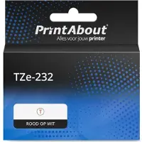 PrintAbout Tape TZe-232 Rood op wit (12 mm) geschikt voor Brother