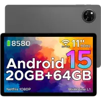 Doogee TAB A9+ - Tablet - 20GB RAM + 64GB ROM(2TB/TF) - 11 inth HD IPS 90Hz - Android 15 - 8580 mAh - Unisoc T7200 - 5G WiFi - Dubbele luidsprekers- Face ID - Grijs