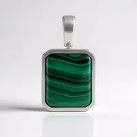 Cavill - 925 Sterling Zilver Geplateerde Hanger - 6,99 ct Malachiet Edelsteen - Antiek Slijpsel DR Congo - Tijdloos Elegant Groen Sieraad voor Dames