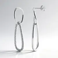 Cavill - Zilveren Oorbellen - 925 Sterling Zilver - 78 Tanzaniaanse Zirkonia 1 615 ct - Elegant Ovaal Design - 44 mm - Feestelijk en Dagelijks