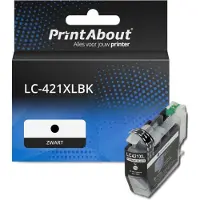 PrintAbout Inktcartridge LC-421XLBK Zwart Hoge capaciteit geschikt voor Brother
