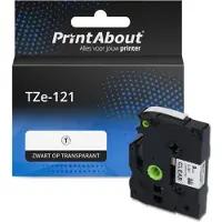 PrintAbout Tape TZe-121 Zwart op transparant (9 mm) geschikt voor Brother