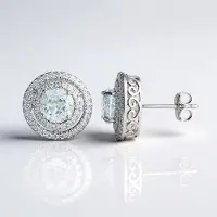 Cavill - Zilveren Oorbellen met Witte Topaas 1,55 ct & 100 Zirkonia Pavé - 925 Sterling Zilver Rhodium - Elegante Ronde Briljant Oorbellen Dames
