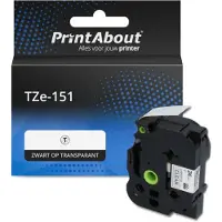 PrintAbout Tape TZe-151 Zwart op transparant (24 mm) geschikt voor Brother