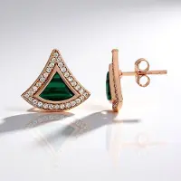 Cavill - Elegante Oorbellen 925 Sterling Zilver - Rosé Goud Verguld - Malachiet Triljant 1,856ct - 60 Pavé Zirkonia - Luxe Dames Sieraden