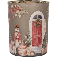 Clayre & Eef Waxinelichthouder Ø 10x13 cm Grijs Glas Kerst