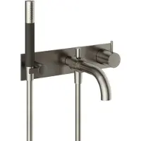 Hotbath Cobber CB127EXT afbouwdeel inbouw badmengkraan met achterplaat, staafhanddouche aan houder en 25cm uitloop geborsteld nikkel