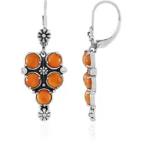 Cavill - Zilveren Oorbellen 925 Sterling Zilver Geoxideerd - Oranje Mexicaanse Stekelige Oesters Cabochon - Desert Chic - Elegante Modieuze Sieraden
