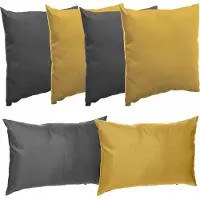 Merkloos Bank/sier/tuin kussens voor binnen/buiten set 3x geel/3x antraciet in 2 formaten - Sierkussens