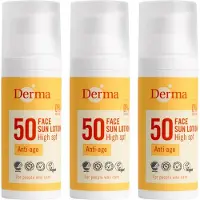 Derma Sun - Gezichtszonnecrème SPF50 - 3 x 50 ml - Waterbestendige Gezichtszonnebrand - Met Hyaluronzuur en Vitamine E - Parfumvrij - UVA en UVB Bescherming - Hypoallergeen