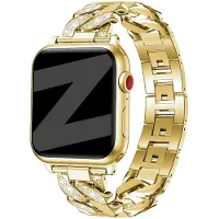 Bandz Diamond 'Chain' stalen bandje geschikt voor Apple Watch 1/2/3/4/5/6/7/8/9/10/11/SE/SE2/SE3 - Maat: 38/40/41/42mm Goud