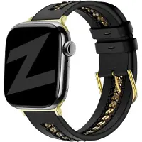 Bandz Leren 'Chains' bandje geschikt voor Apple Watch (Series 12/11/10), (SE 3/2/1), (Series 9/8/7/6/5/4) - 38/40/41/42mm - Zwart