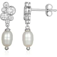 Cavill - Zilveren Oorbellen met 7x5mm Witte Zoetwaterparels - 925 Sterling Zilver Rhodium Pave Zirkonia 0,525 ct - Elegante Dames Oorbellen