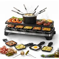 Coock Gourmetstel en Fondue Set 2-in-1 - Raclette voor 8-10 Personen - Inclusief 8 Fonduevorkjes & 10 Pannetjes - 1500W - XL Bakplaat - RVS