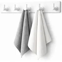 BOTC Handdoekhouder RVS - Handdoekhaakjes 5 in 1 RVS Zelfklevend - Rechthoekig Handdoek Haakjes - Wit