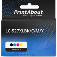 PrintAbout Inktcartridge LC-527XLBK/C/M/Y 4-kleuren Multipack Hoge capaciteit geschikt voor Brother