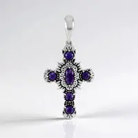 Cavill - Zilveren Hanger met Charoite 2,42 ct - 925 Sterling Zilver Geoxideerd - Ovale en Ronde Cabochon - Vintage Stijl Cross Design