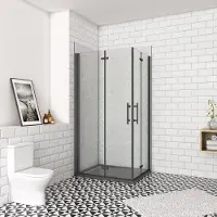 AICA hoekinstap douchecabine 80x90x185cm dubbele vouwdeur 6mm Veiligheidsglas Easy Clean - Mat Zwart Profiel incl. douchebak