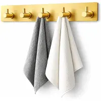 BOTC Handdoekhouder RVS - Handdoekhaakjes 5 in 1 RVS Zelfklevend - Rechthoekig Handdoek Haakjes - Goud