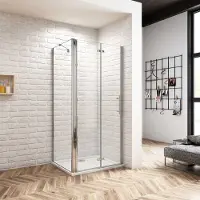 AICA hedendaags douchecabine 120x90x195cm met vouwdeur en vaste zijwand 6mm NANO EasyClean veiligheidsglas 45cm Stabilisatiestang glanzend chroom profiel incl. douchebak