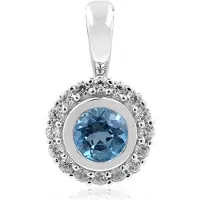 Cavill - Zilveren Hanger met 0,558 ct Marambaia Topaas - Sterling Zilver - Rond Geslepen Edelsteen - Elegante Hanger met 16 Zirkonia's