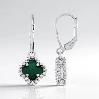 Cavill - Zilveren Oorbellen met Malachiet 3,15ct - 925 Sterling Zilver met Platina Afwerking - Fancy Slijpsel Groen - Elegante Dames Sieraden