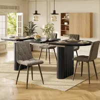 OKWISH Eethoek Set 120-160 cm - Uitschuifbare Ovale Eettafel Met 4 Stoelen - Eetkamer Of Keuken - MDF En Metaal - Zwart Grijs