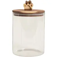 Homla - Animali Hondensnack Bewaarpot - Dierenvoer Voorraadpot met Pootafdruk - Glazen Snoeppot voor Honden - Snackpot met Houten Deksel - 1.7 Liter - Glas en Hout - Ø13 x 21 cm - Transparant