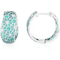 Cavill - Zilveren oorbellen 925 Sterling Zilver - Geometrische Oorbellen met Turquoise Email - 21 mm - Moderne Elegante Damesoorbellen