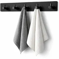 BOTC Handdoekhouder RVS - Handdoekhaakjes 5 in 1 RVS Zelfklevend - Rechthoekig Handdoek Haakjes - Zwart