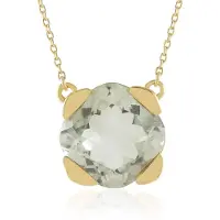 Cavill - Zilveren Halsketting 925 Sterling Zilver - Groene Amethist 8,1 ct Antiek Kussenslijpsel - Filigraan Vergulde Zetting - Ketting 45,5 cm