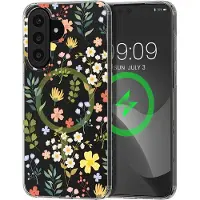 Kwmobile Kristalheldere hardcase compatibel met Samsung Galaxy A57 5G Hoesje – compatibel met MagSafe – Acryl hoesje met TPU-rand – Charmante bloemen design