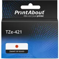 PrintAbout Huismerk vervangt Brother TZe-421 Tape Zwart op rood (9 mm)