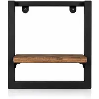 Industrial Living Wandrek Industrieel Zwart – Wandplank Metaal & Hout – Wanddecoratie – 30 x 30 x 15 cm
