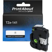 PrintAbout Tape TZe-141 Zwart op transparant (18 mm) geschikt voor Brother