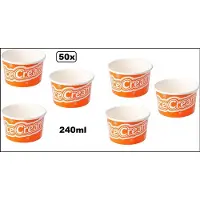 TakeAware 50x IJsbeker 240ml oranje karton - 3 a 4 bolletjes ijs - schepijs softijs ijsje zomer festival thema feest party