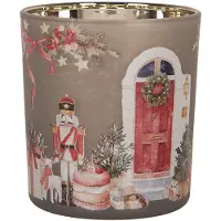 Clayre & Eef Waxinelichthouder Ø 7x8 cm Grijs Glas Kerst