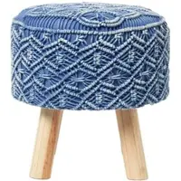 Homescapes Willow – Macrame kruk rond met houten poten – blauw, 43cm hoog
