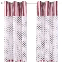 Homescapes gordijnen met oogjes harten rood wit set van 2 100% katoen, 137 x 117 cm