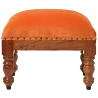Homescapes Rechthoekige fluwelen kruk Mable - oranje met houten poten, 50x30x40 cm