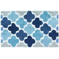 Homescapes Antislipbadmat met blauw patroon 100% katoen, marineblauw, blauw en wit