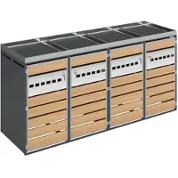 OKWISH Klikobergkast Met 4 Vakken En Plantbak Bovenop Voor Tuin En Oprit Verzinkt Staal Grijs Houtlook Met Slot